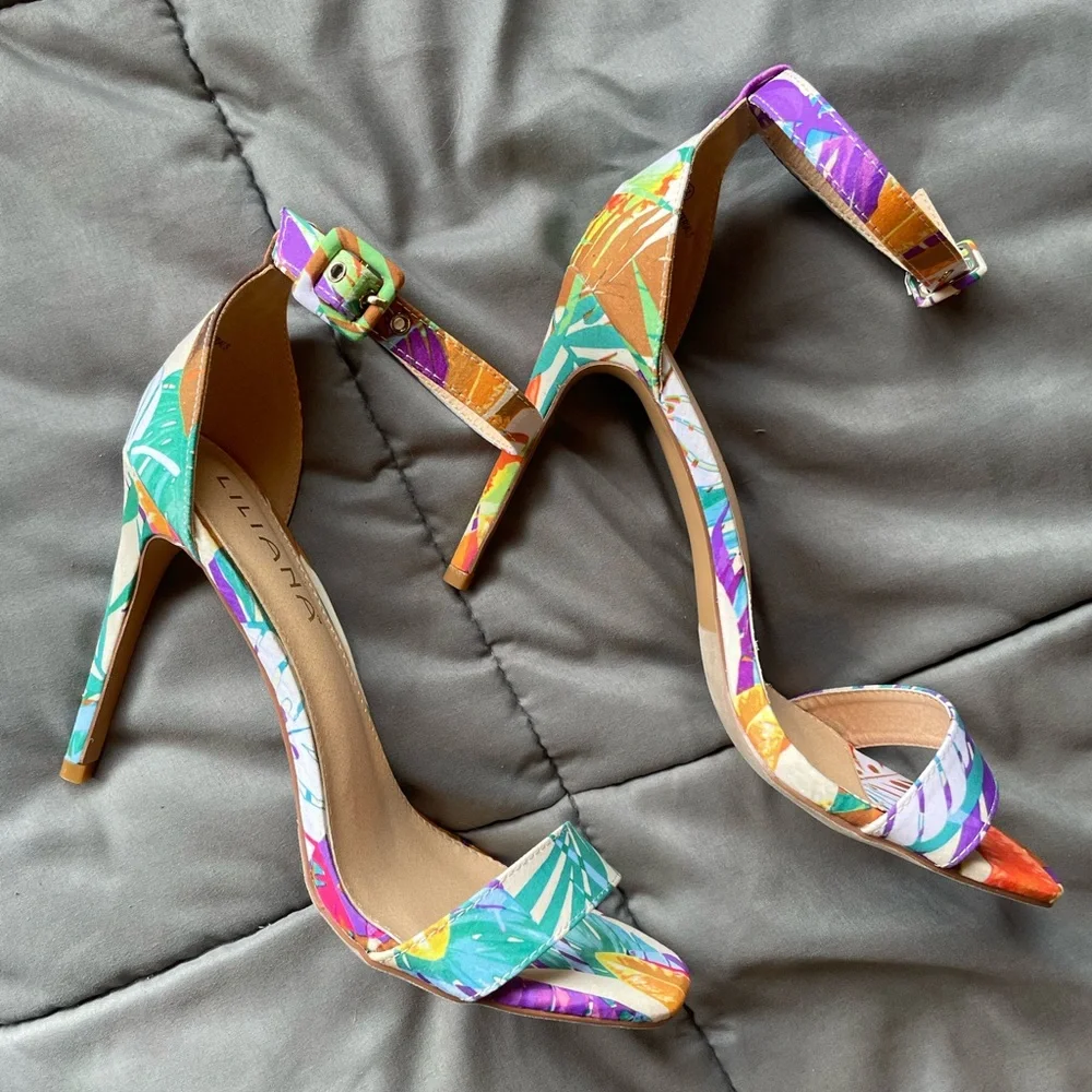 Liliana Multicolor Floral Strappy Heels - Picture 4 of 10